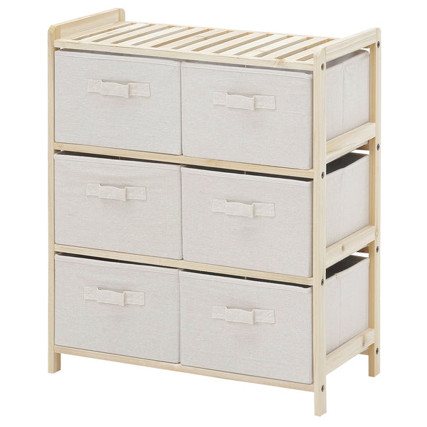 sconto Commode avec 6 tiroirs en tissu pliables et amovibles 59x28x70 cm Beige/Bois