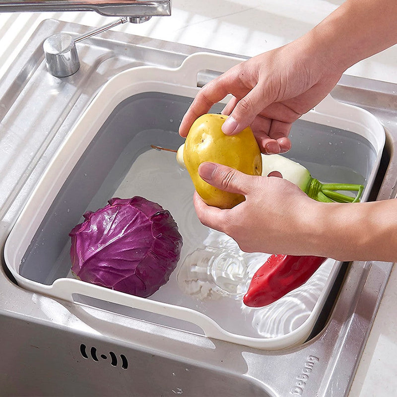 Vaschetta Bacinella Multiuso Pieghevole 30,5x30 cm 9 Litri con Tappo di Scarico in Silicone Grigio