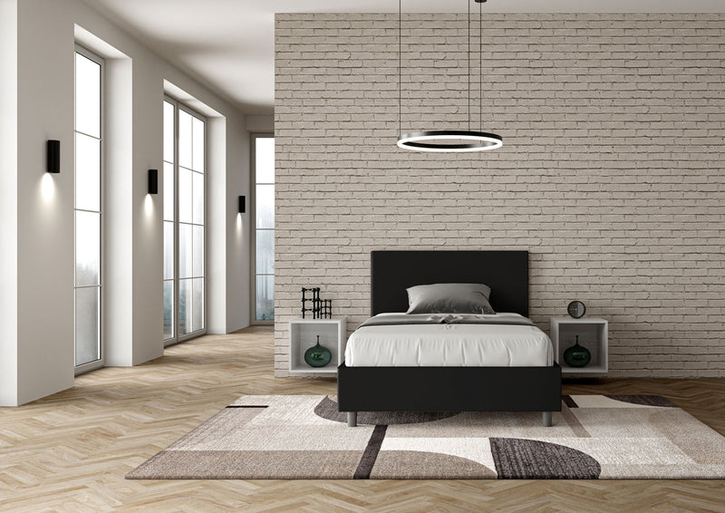 Letto 1 Piazza E Mezzo Testata Liscia Imbottito in Similpelle Adele Nero Varie Misure