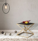 Comodino Piramid 50x50x45 cm in Ferro e Vetro Nero e Oro