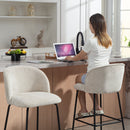Set 2 Sgabelli da Bar 50x55x93 cm con Schienale e Poggiapiedi Rivestiti in Chenille e Gambe in Acciaio Beige      