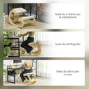 Sedia Inginocchiatoio con Movimento a Dondolo  55x85x55 cm in Tessuto Effetto Lino e Legno di Betulla Crema 