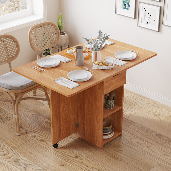 Tavolo Pieghevole Salvaspazio Anta a Ribalta 120x77x75 cm con Ruote Legno prezzo