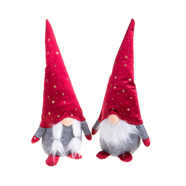 Lot de 2 Lutins Etoilés H38 cm en Tissu Rouge/Gris acquista