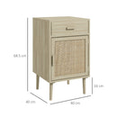 Set 2 Comodini per Camera da Letto con Cassetto e Anta 40x40x68,5 cm in Rattan Stile Boho Naturale