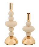 Porta Candele Galaxy Crema Set 2 Pz Ø10x30 cm - Ø10x22 cm in Ferro Crema e Oro      