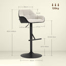 Set 2 Sgabelli Girevoli Imbottiti ad Altezza Regolabile con Schienale 52,5x53x86,5-108 cm Nero e Grigio Chiaro   