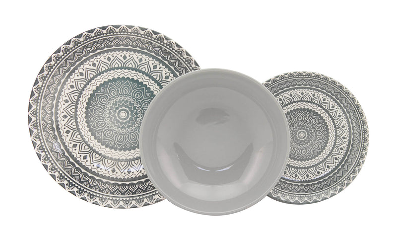 Servizio Piatti 18 Pezzi in Porcellana con Decori Collection Vietri Grigio