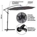 Ombrellone Lampara da Giardino Palo Laterale Ø300x245 cm in Acciaio e Poliestere Grigio Kios      