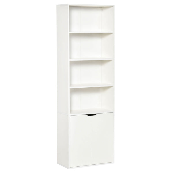 sconto Bibliothèque moderne 4 étagères 59x29x180 cm avec armoire 2 portes en bois blanc
