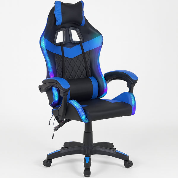 acquista Sedia da Gaming con Led RGB Altezza Regolabile 106-116 cm in Pelle PU Blu e Nero