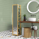 Mobile a Colonna con Specchio 6 Ripiani in Bambù 35x35x168 cm Colore Legno 