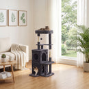 Albero Tiragraffi per Gatti 59x55x132 cm con Pali in Sisal Cuccia e Casetta in Truciolare e Peluche Grigio Scuro      