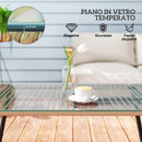 Tavolino da Giardino 110x60x40 cm in Rattan PE con Piano in Vetro e Acciaio Legno Naturale   