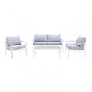 Set Salotto da Giardino Divano 2 Poltrone e Tavolino con Cuscini in Alluminio Bianco