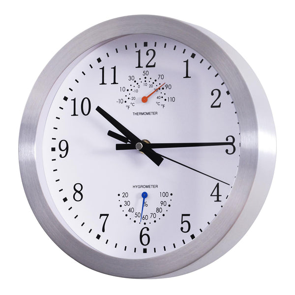 sconto Horloge Murale Mouvement Silencieux avec Thermomètre et Baromètre Argent Ø24.8x4.2 cm