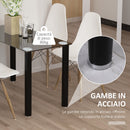 Tavolo Rettangolare 120x60x75 cm in Metallo e Vetro Temperato Nero