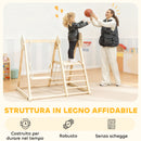 Gioco Arrampicata 5 in 1 Pieghevole 140x172,5x116,5 cm con Scivolo 2 Pareti Altalena e Canestro in Legno      