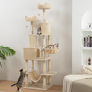 Albero per Gatti 60x50x206A cm con 4 Pali Graffiatoi Cesti Amache per 1-3 Gatti 6 kg in Peluche e Sisal Beige      