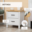 Comodino 2 Cassetti 40x39x48 cm in MDF Bianco
