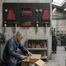 Set 3 Pannelli Porta Attrezzi da Parete 60x40x2 cm con 9 Supporti e 16 Ganci in Acciaio Nero e Rosso      