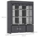 Armadio Guardaroba da Campeggio 125x43x162,5 cm con Cassetti e Ante Avvolgibili con Zip Grigio Scuro