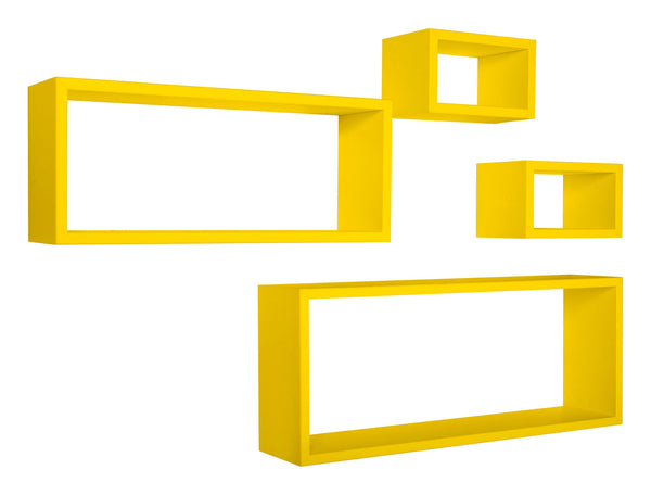 acquista Lot de 3 Etagères Cubes Murales Carrées et Rectangulaires en Panneau de Fibres de Merlin Jaune Canari