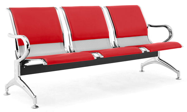 Banc de Bureau pour Salle d'Attente 3 Places avec Coussin en Acier et Simili Cuir Argenté/Rouge online