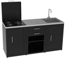 Composizione 3 Moduli Cucina Cucina 3 Fuochi a Gas + Armadietto con Cassetti + Mobile Lavandino Top in Acciaio Inox Nero  