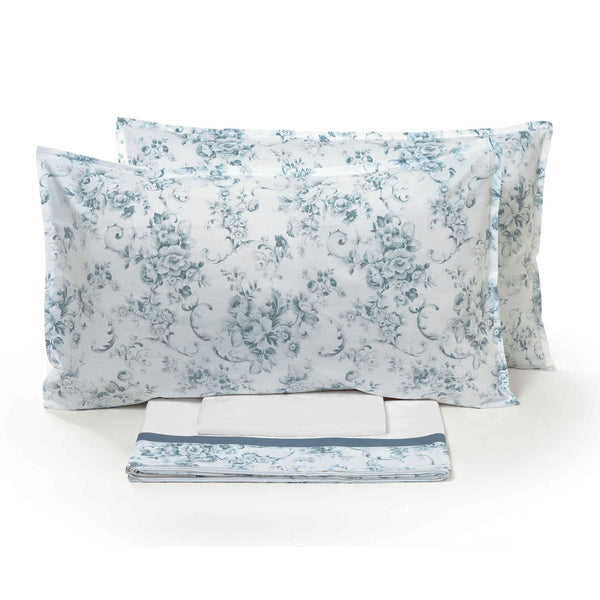 online Parure de lit double dessus et dessous et taies d'oreiller en percale de coton Garrini Samantha Blu