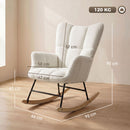Sedia a Dondolo Imbottita 66x90x90 cm con Tasche Laterali e Schienale Alto in Velluto Teddy Bianco Crema      