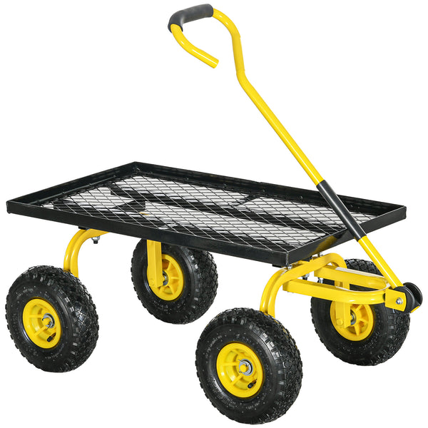 acquista Carrello da Giardino 94x48.5x100 cm con Capacità 150 kg e Maniglia Rivestita in Acciaio Giallo e Nero