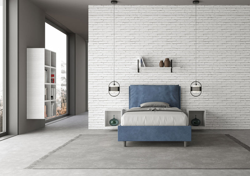 Letto 1 Piazza E Mezzo Imbottito in Microfibra Antea Large Blu Varie Misure