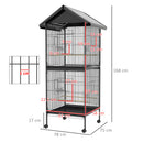 Voliera Gabbia per Uccelli 71,8x71,8x170,2 cm con Vassoi Estraibili in Plastica e Posatoi in Metallo Nero      