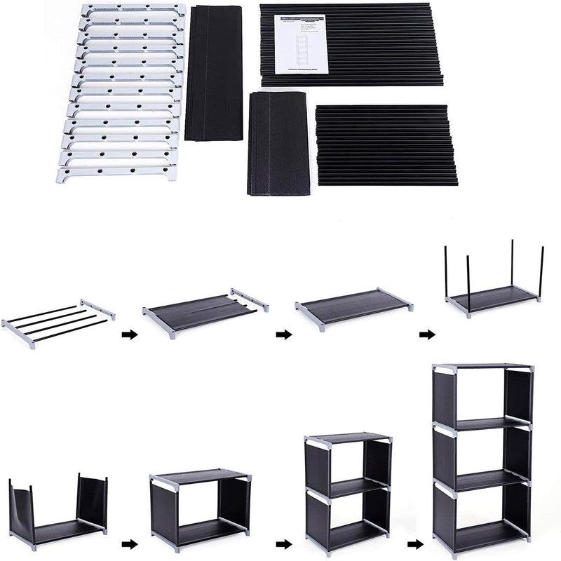 Libreria Scaffale 5 Ripiani Componibile 50x30x180 cm in Tessuto TNT Nero