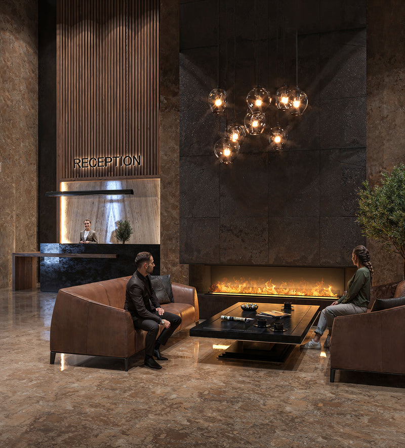 Camino a Vapore Elettrico da Incasso Invapo Inside C2200 con Ricarica Automatica Effetto Fiamma 3D in Acciaio Nero      