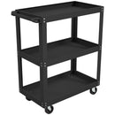 Carrello Porta Attrezzi a 3 Ripiani 70,5x35x82,5 cm con Bordi Rialzati Ruote a Freno e Maniglia in Metallo e PP Nero      