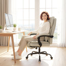 Sedia da Ufficio Reclinabile 65x67x111-119 cm con Poggiapiedi e Rotelle in Finta Pelle Beige      