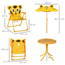 Set 4 Pezzi per Bambini Ombrellone Tavolo Rotondo e 2 Sedie in Acciaio e Tessuto Oxford Giallo      