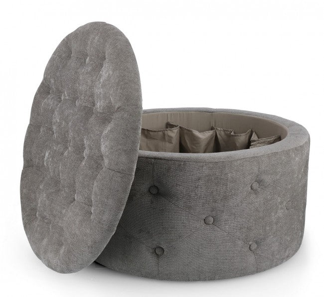 Pouf Contenitore Porta Scarpe Ø 70x40 cm Ernestine in Tessuto Grigio