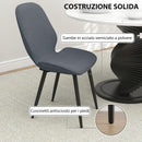 Set 2 Sedie da Pranzo 46x56x86 cm con Schienale Ricurvo in Tessuto Effetto Lino Grigio e Nero 
