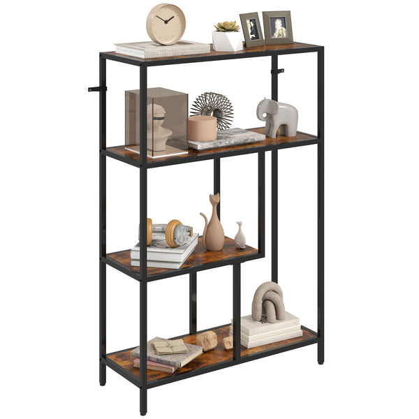 acquista Libreria a 4 Ripiani in Stile Industriale 77x30x116 cm in Legno e Metallo Marrone Rustico
