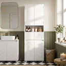 Mobile Bagno Alto Slim 60x30x170 cm con Cassetti e Ripiani in MDF e Acciaio Bianco Lucido      