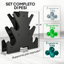 Kit Pesi Esagonali da 18 kg Totali con Supporto Incluso in Acciaio Metallo e Plastica Verde e Nero      