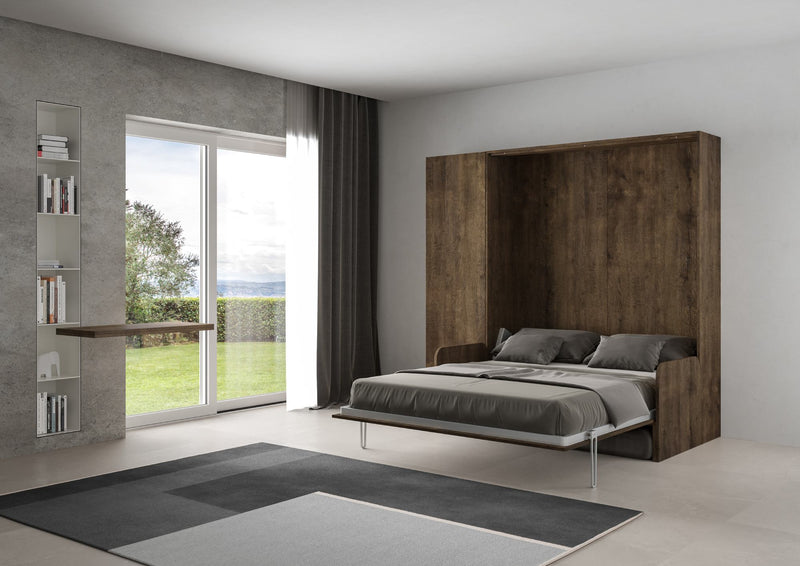 Letto Matrimoniale a Scomparsa Salvaspazio con Sofà Kentaro H210 cm Marrone