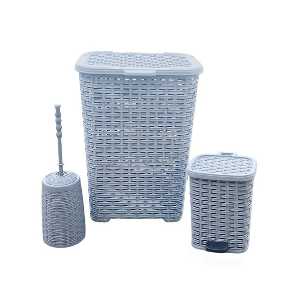 Ensemble d'accessoires de salle de bain Panier à linge Poubelle Brosse WC en rotin gris prezzo