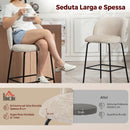 Set 2 Sgabelli da Bar 50x55x93 cm con Schienale e Poggiapiedi Rivestiti in Chenille e Gambe in Acciaio Beige      