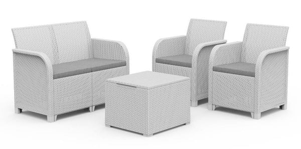 sconto Ensemble de jardin canapé 2 fauteuils et table basse en résine blanche Keter Rosalie Lounge
