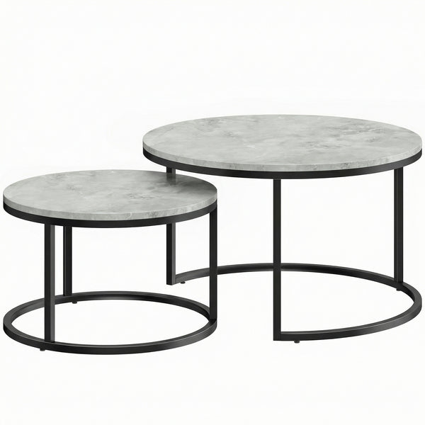 Set 2 Tavolini da Salotto Ø78,5x46,5 cm e Ø59x36,5 cm con Piano Effetto Marmo in Legno e Metallo Grigio Marmo acquista