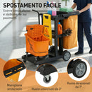 Carrello Pulizie 122x46,5x101 cm Ruote 3 Ripiani Sacco 70L Secchio con Strizzatore in PP HDPE Arancione      
